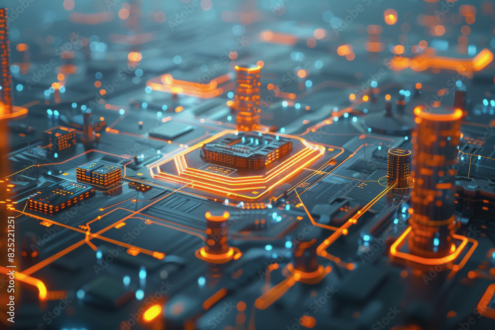 Aufkleber futuristic cityscape with an abstract background with neon lines connecting the points.