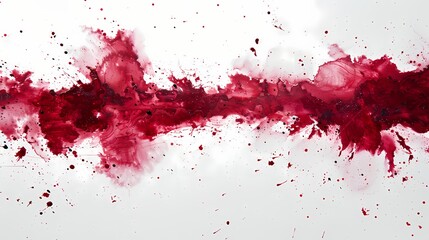 Glistening ruby paint splatters dispersed across a blank white canvas, creating an ethereal and dreamlike atmosphere