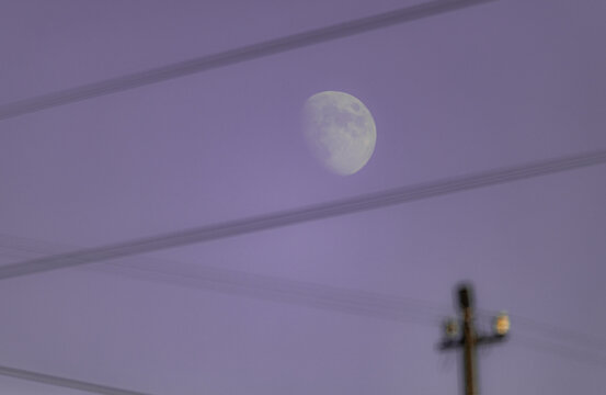 Pink Moon With City Electric Wires 