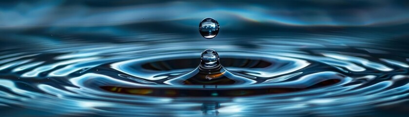 Macro photography of a water droplet, detailed and dramatic impact on water, a moment frozen in time