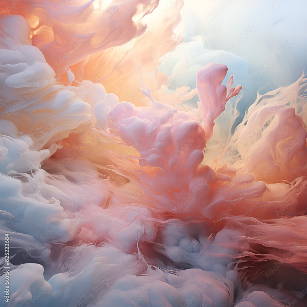 Poster an array of colorful ink forming a cloud-like shape in mid-air.