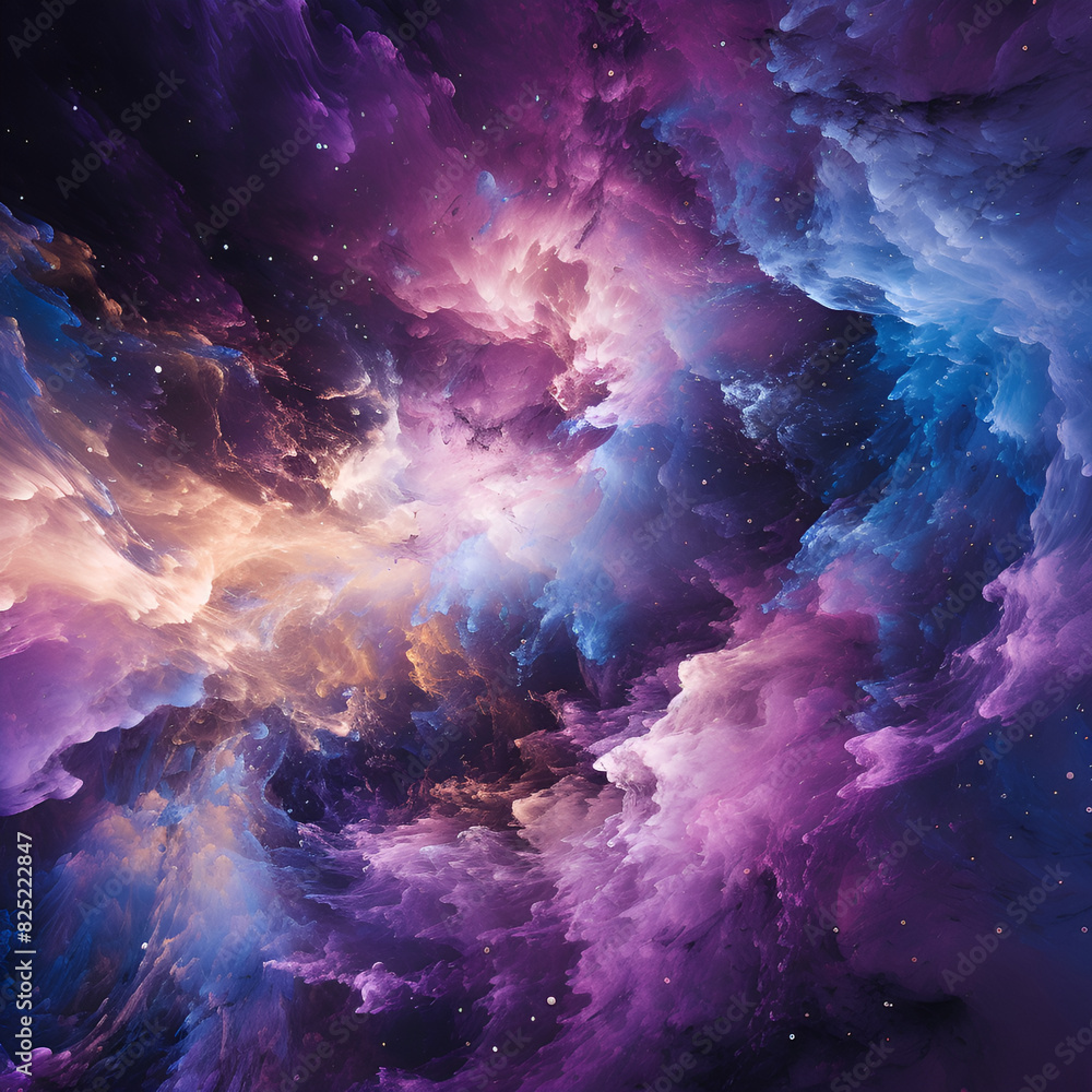 Poster a vibrant nebula in the vastness of space, displaying a mesmerizing array of colors.