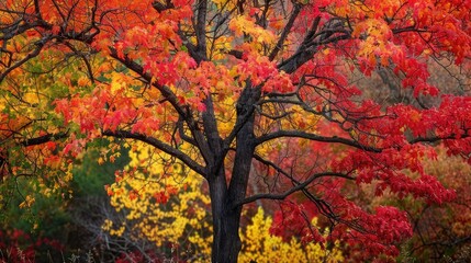 Vivid tree among fall foliage