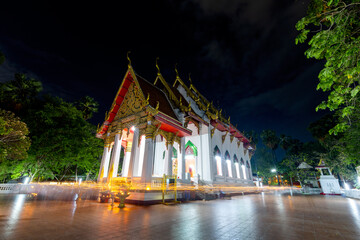 Candlelight around Pagoda Wat Mat chi ma wat temple Udon Thani, Thailand.