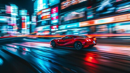 Fast Car At Night With Neon Lights For Sports Or Technology Themed Designs