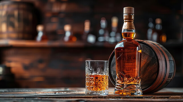 Refined Single Malt Scotch Whisky on Wooden Table