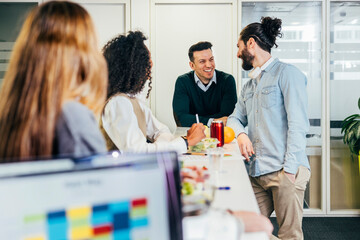 Casual lunch break in the contemporary workspace