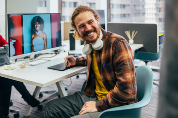 Creative professional designer engaging at the office