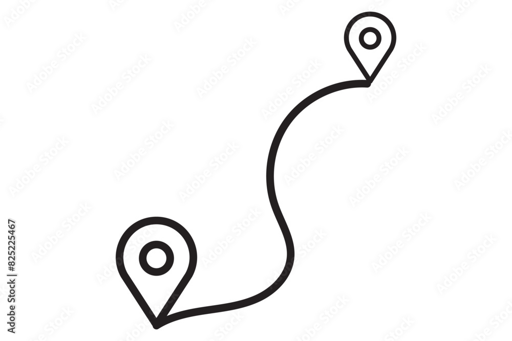 Wall mural route icon - two points with dotted path and location pin. route location icon two pin sign and dott
