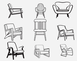 Chair editable outline drawing. Vector illustration 