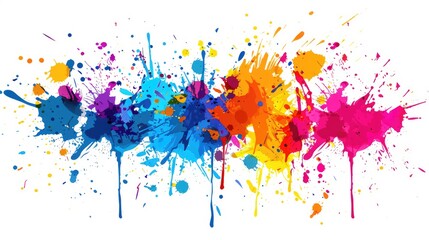 Multicolor paint splashes on white background.
