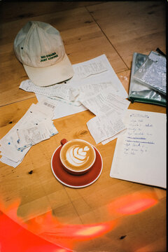 Receipts, tckets and specialty coffee on analog film.