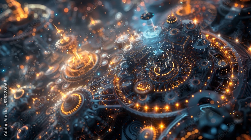 Poster A hyper-detailed illustration of a molecular structure as a miniature time machine, with intricate gears and glowing time crystals, capable of traversing the fabric of spacetime.