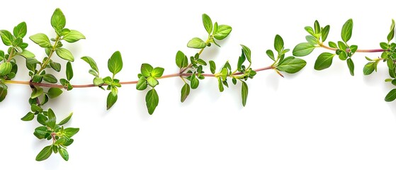 Thyme sprig with empty copyspace, isolated on white background