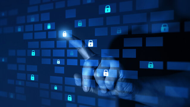 Cybernetic attack security, banking and  Personal data. Protecting herself from cyber attacks. Cyber security firewall interface protection concept.