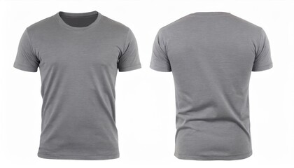 grey t shirt front and back view, isolated on white background. Ready for your mock up design template 