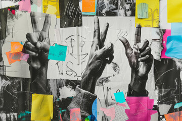 Collage Featuring Various Hand Gestures in Vibrant Mixed Media