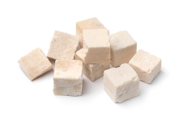 Dried cubes of Wolfiporia extensa close up isolated on white background