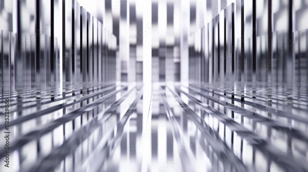 Poster A mesmerizing chrome music equalizer seamless loop background with reflective bars shimmering and undulating in a mesmerizing display, captured on a pristine white background.