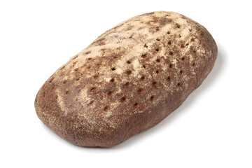 Whole classic Sourdough mixed rye loaf of bread close up isolated on white background