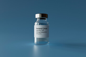 Fentanyl Citrate Injection Vial on Blue Background