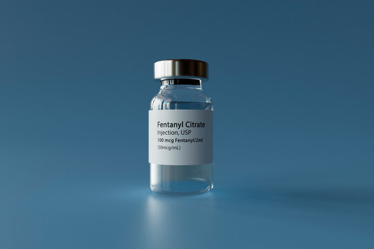 Fentanyl Citrate Injection Vial on Blue Background