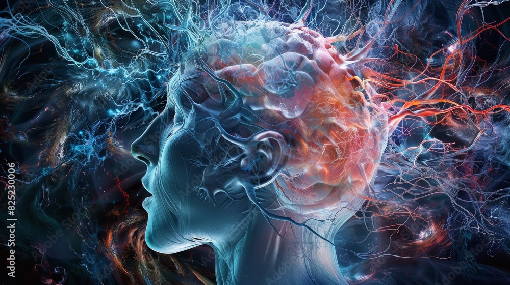 Poster a mesmerizing close-up of a brain scan, revealing the intricate dance of neurons and the symphony of