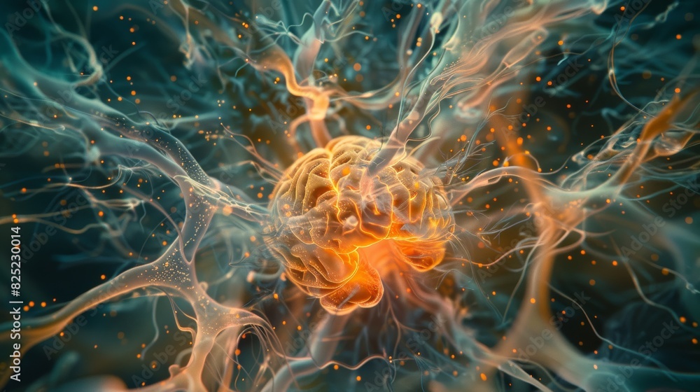 Poster a mesmerizing close-up of a brain scan, revealing the intricate dance of neurons and the symphony of