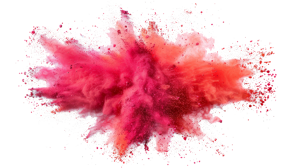 A succinct depiction of a red paint color powder festival explosion, isolated against a transparent background