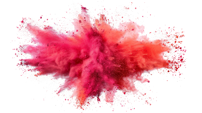 A succinct depiction of a red paint color powder festival explosion, isolated against a transparent background
