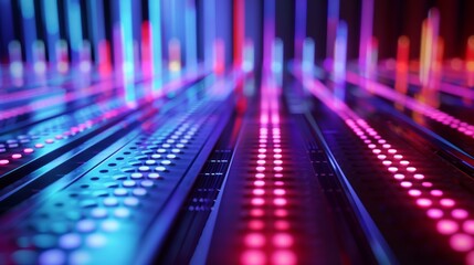 A mesmerizing music equalizer seamless loop background with holographic bars shimmering and swirling in a mesmerizing dance, captured on a futuristic metallic background.