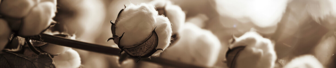 SepiaToned Rustic Scene with Fluffy Cotton Plants