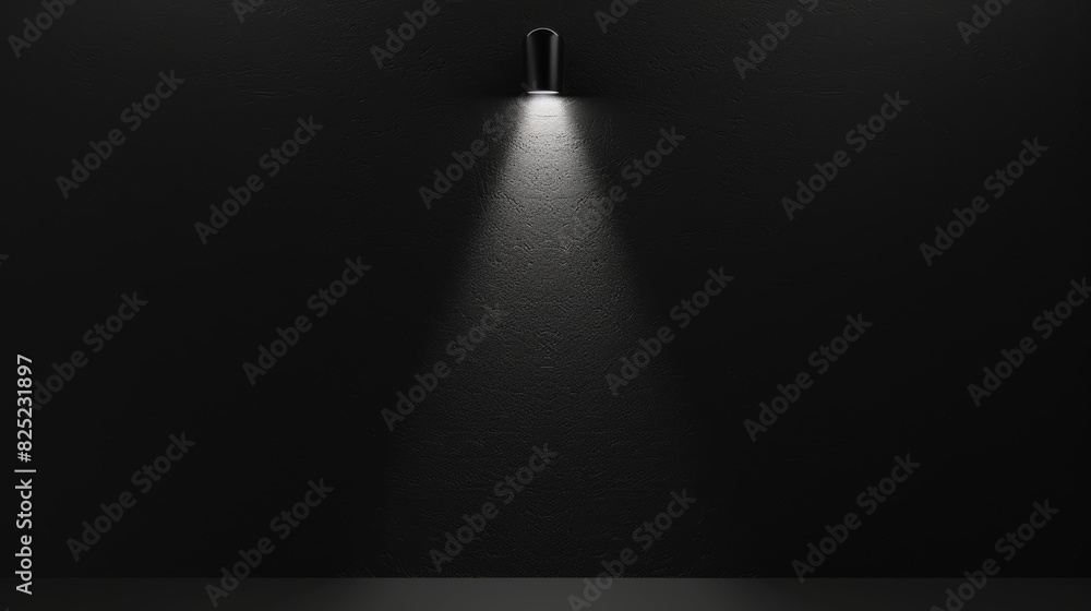Poster a minimalist black paper background with a single spotlight illuminating a product in the center.