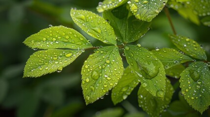A close-up of dewdrops on the delicate leaves of a fern, capturing the intricate details and freshness of the plant.