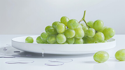 Plate of Fresh Green Grapes with Water Droplets