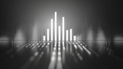 A minimalist music equalizer seamless loop background with sleek, monochromatic bars rising and falling in a harmonious symphony, set against a calming gray backdrop.