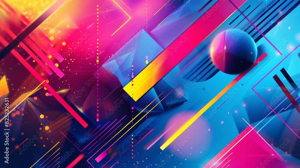 Poster a modern abstract background with geometric shapes, vibrant colors, and a dynamic composition.