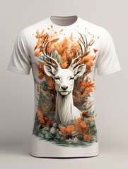 The t-shirt design features a deer image