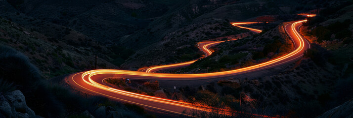 A winding road with a bright orange glow