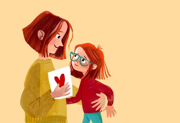 Girl giving Mother  greeting card with heart 
