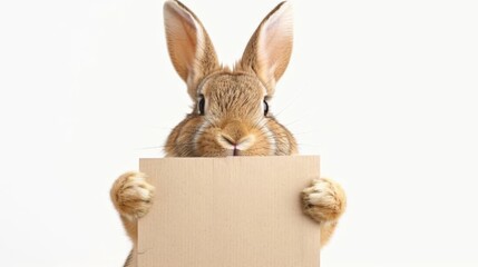 A rabbit holds an empty poster to place an advertisement.