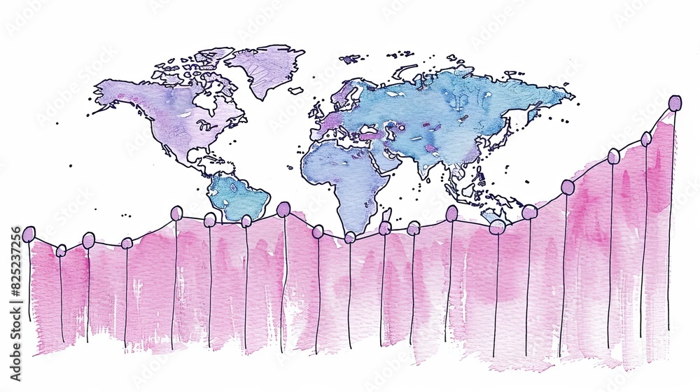 Poster global financial growth chart with rising values and world map background