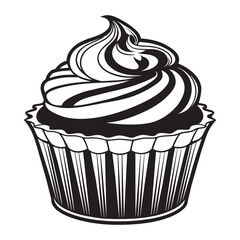 cupcake with cream and cherry Vector illustration