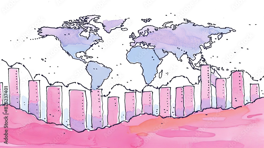 Aufkleber global financial growth chart with rising values and world map background