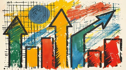 Financial Growth Concept - Vector Illustration of Upward-Trending Chart with Arrows and Grid Background