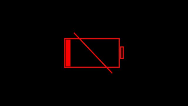 Simple empty battery warning animation isolated background. 4K resolution	