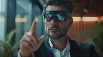 A businessman using augmented reality glasses. - Powered by Adobe