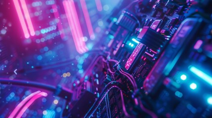 Obraz premium Futuristic interface with glowing lights and digital elements for tech or gaming projects