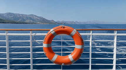 Serene Seascape with Lifebuoy on Cruise Ship Deck