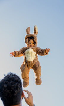Little bunny girl flying in the air